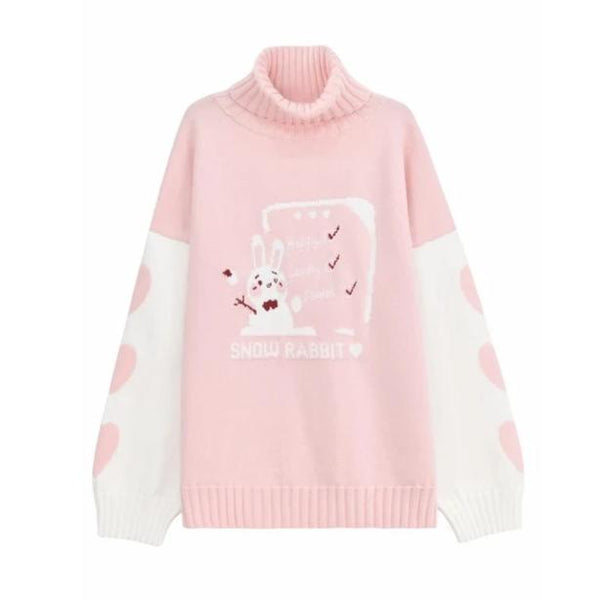 Pink Bunny Turtleneck Pullover