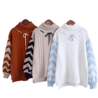 High Collar Knitted Mori Girl Pullover