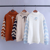 High Collar Knitted Mori Girl Pullover