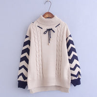 High Collar Knitted Mori Girl Pullover