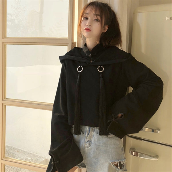 Gothic Cropped Kpop Hoodie