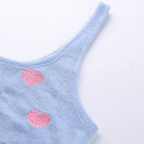 Blue Embroidery Heart Crop Tank Top