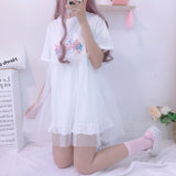 Pink Rabbit T-shirt Dress With Lace