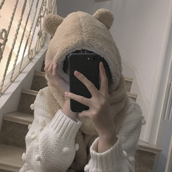 Soft Plush Bear Scarf Hat