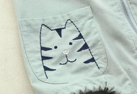 Cat Embroidery Long Sleeve Hooded Jacket