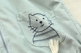 Cat Embroidery Long Sleeve Hooded Jacket