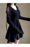 Black Long Sleeve Lace Up Dress