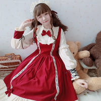 Red Lolita Baby Doll Vintage Long Sleeve Dress