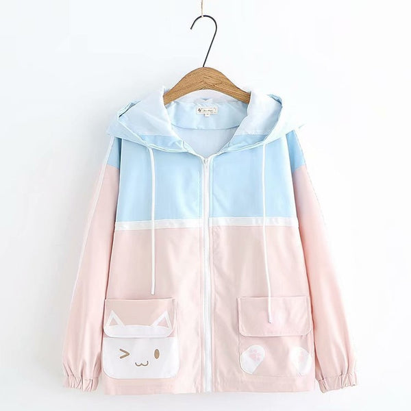 Pink Block Color Zipper Jacket