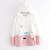 Pink Kitty Cat Printed Hoodie With Ears