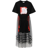 Black Long Graphic T-shirt Dress With Tulle