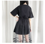 Black Long Graphic T-shirt Dress With Tulle