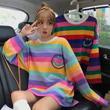 Rainbow Ulzzang Rainbow Stripe Long T-shirt