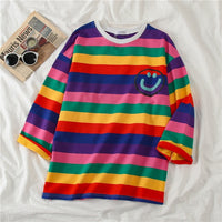 Rainbow Ulzzang Rainbow Stripe Long T-shirt