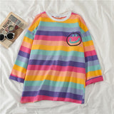 Rainbow Ulzzang Rainbow Stripe Long T-shirt