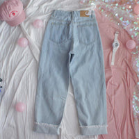 Wide Leg Kpop Heart Embroidery Jeans