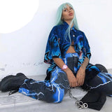 Blue Lightning Print Streetwear Cargo Pants