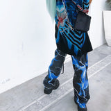 Blue Lightning Print Streetwear Cargo Pants