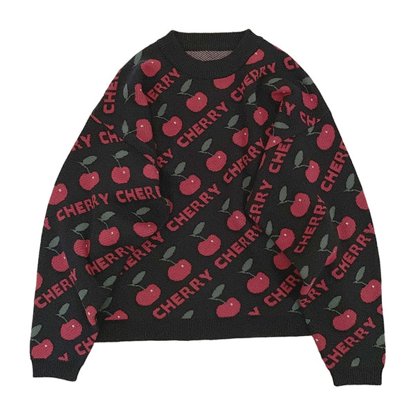 Cherry Print Oversized Wool Sweater