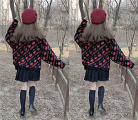 Cherry Print Oversized Wool Sweater