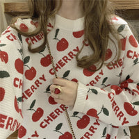 Cherry Print Oversized Wool Sweater