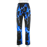 Blue Lightning Print Streetwear Cargo Pants