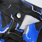 Blue Lightning Print Streetwear Cargo Pants