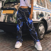 Blue Lightning Print Streetwear Cargo Pants