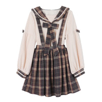 School Girl Plaid Suspender and Collar Blouse Set