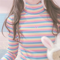 Rainbow Stripped Turtleneck Top