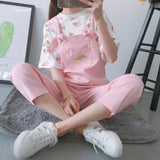 Pink Fruit Embroidery Overalls