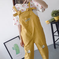 Pink Fruit Embroidery Overalls