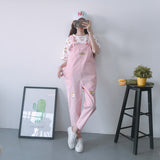 Pink Fruit Embroidery Overalls