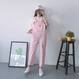 Pink Fruit Embroidery Overalls