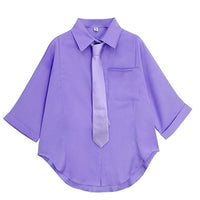 Purple Bat Sleeve Preppy Tie Blouse