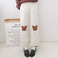 Teddybear Embroidery High Waist Pants