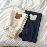 Teddybear Embroidery High Waist Pants