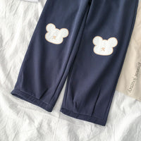 Teddybear Embroidery High Waist Pants