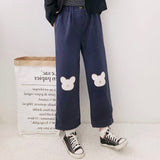 Teddybear Embroidery High Waist Pants