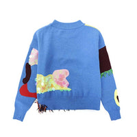 Blue Color Block Patchwork Big Sequins Sweater