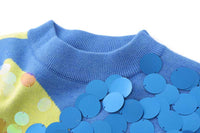 Blue Color Block Patchwork Big Sequins Sweater