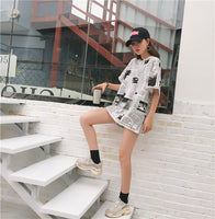 Newspaper Print Short-sleeved Long T-shirt