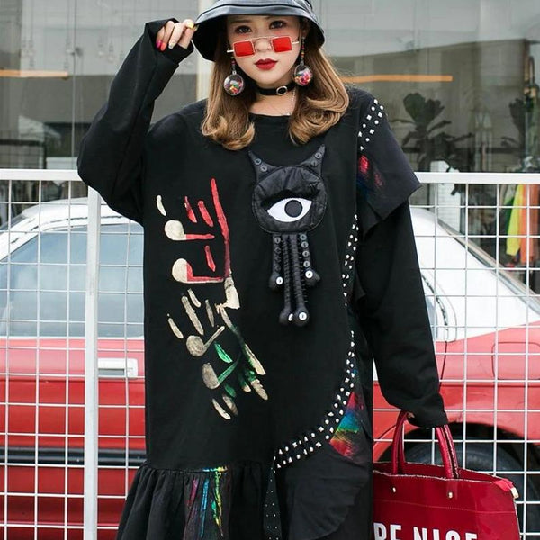 Black Fringe Oversized Sweater Dress