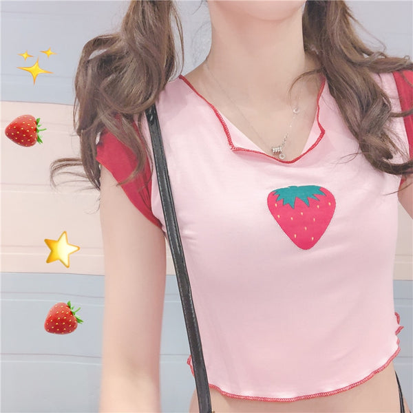 Strawberry Pink Crop Top Tee