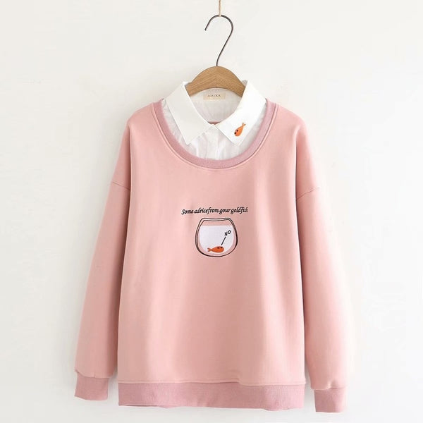 Preppy Loose Pullover With Collar