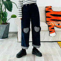 High Waisted Corduroy Blue Plaid Wide Leg Pants