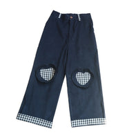 High Waisted Corduroy Blue Plaid Wide Leg Pants