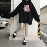 Anime Bear Printed Black Oversized Hoodie