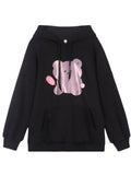 Anime Bear Printed Black Oversized Hoodie