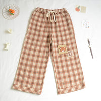 High Waisted Plaid Teddybear Wide Leg Pants